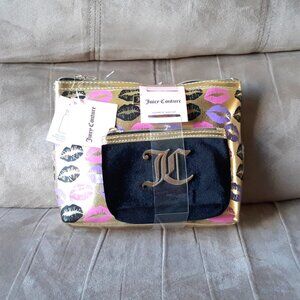 JUICY COUTURE Makeup Bag with Bottle Gold with Lips Bonus Blk Velour Small Bag